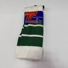VTG White Green Tube Socks Acrylic 9-15 USA Made 19  90s Double T 1980s Stains