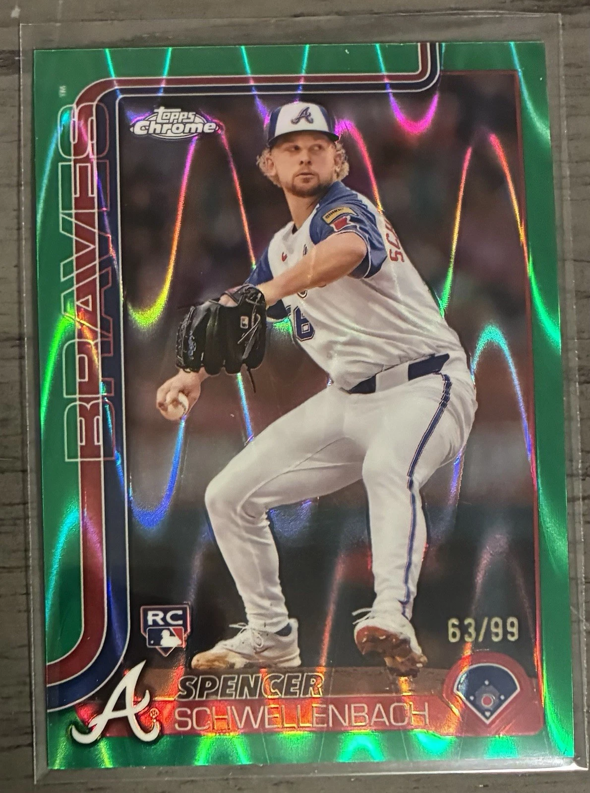 2025 Topps Chrome Green Wave Refractors #203 Spencer Schwellenbach /99 RC