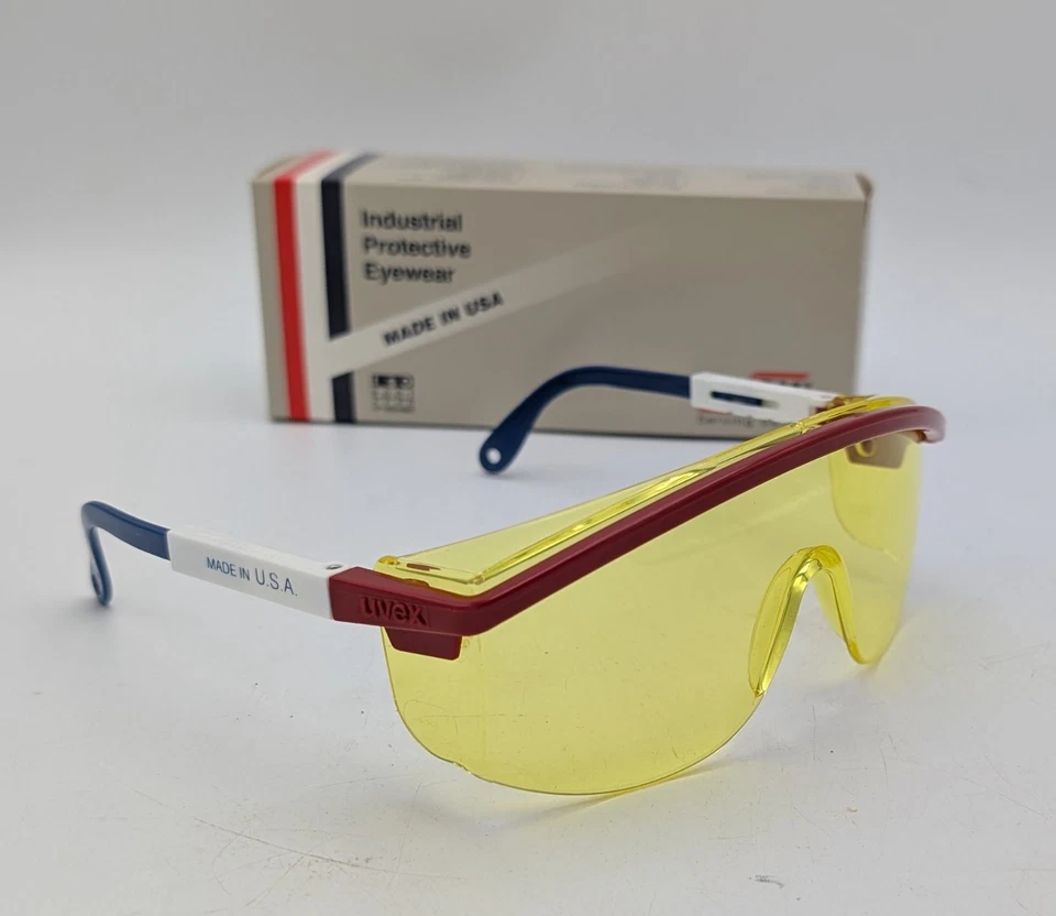 全新! NOS UVEX Astrospec 3000 Patriot 框架琥珀色镜片安全眼镜 美国制造 — 第 3/4 张图片