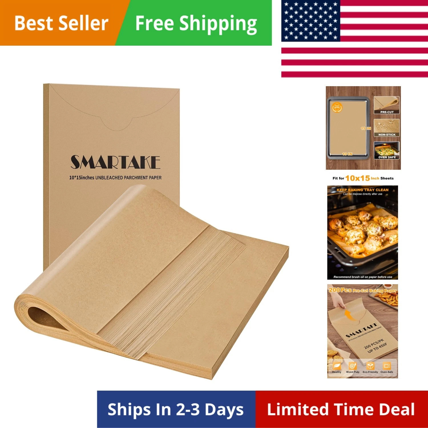 200 Pcs Parchment Paper Baking Sheets, 10x15 Inches Non-Stick Precut Baking P...