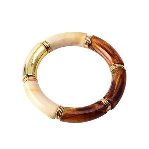 Authentic Simple Beaded Gold Plated Bangles Bracelet Chunky Bamboo Tube Curved Stacking...