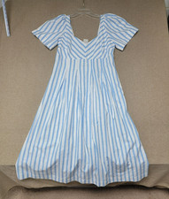 NWT~A NEW DAY~ Smocked Midi Dress Women's 10 Blue White Stripe Pockets Coastal