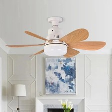 Ventilateur Plafond Bois LED E27 Lustre Lampe Silencieux Telecommande Salon 51cm