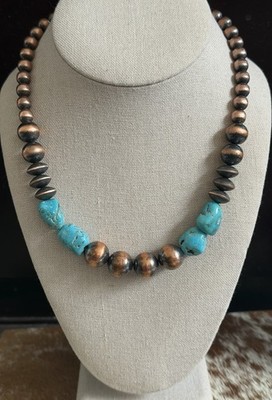  Pilot Mountain Turquoise Copper Bead Necklace 18  Artisan USA