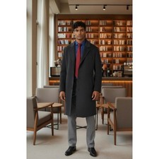 London Fog Men  s Gray Long Overcoat 38R Lined Wool Blend Luxury Coat