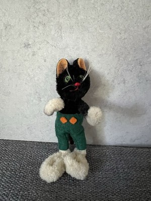 Schuco Mascot Cat Kitten Green Pants 1950s Mohair on Metal