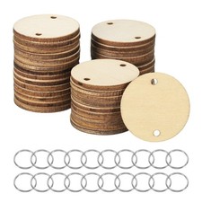 Wood Circles, 100 Pack Round Wooden Discs with Holes and Rings Wooden Circles