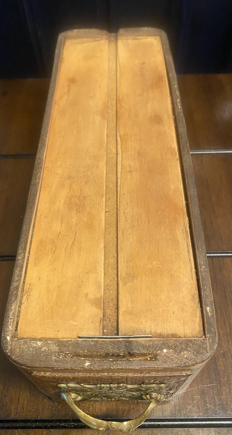 2 Antique Carved Wood Sewing Machine Drawers With Ornate Metal Pulls 12” X 4” ID