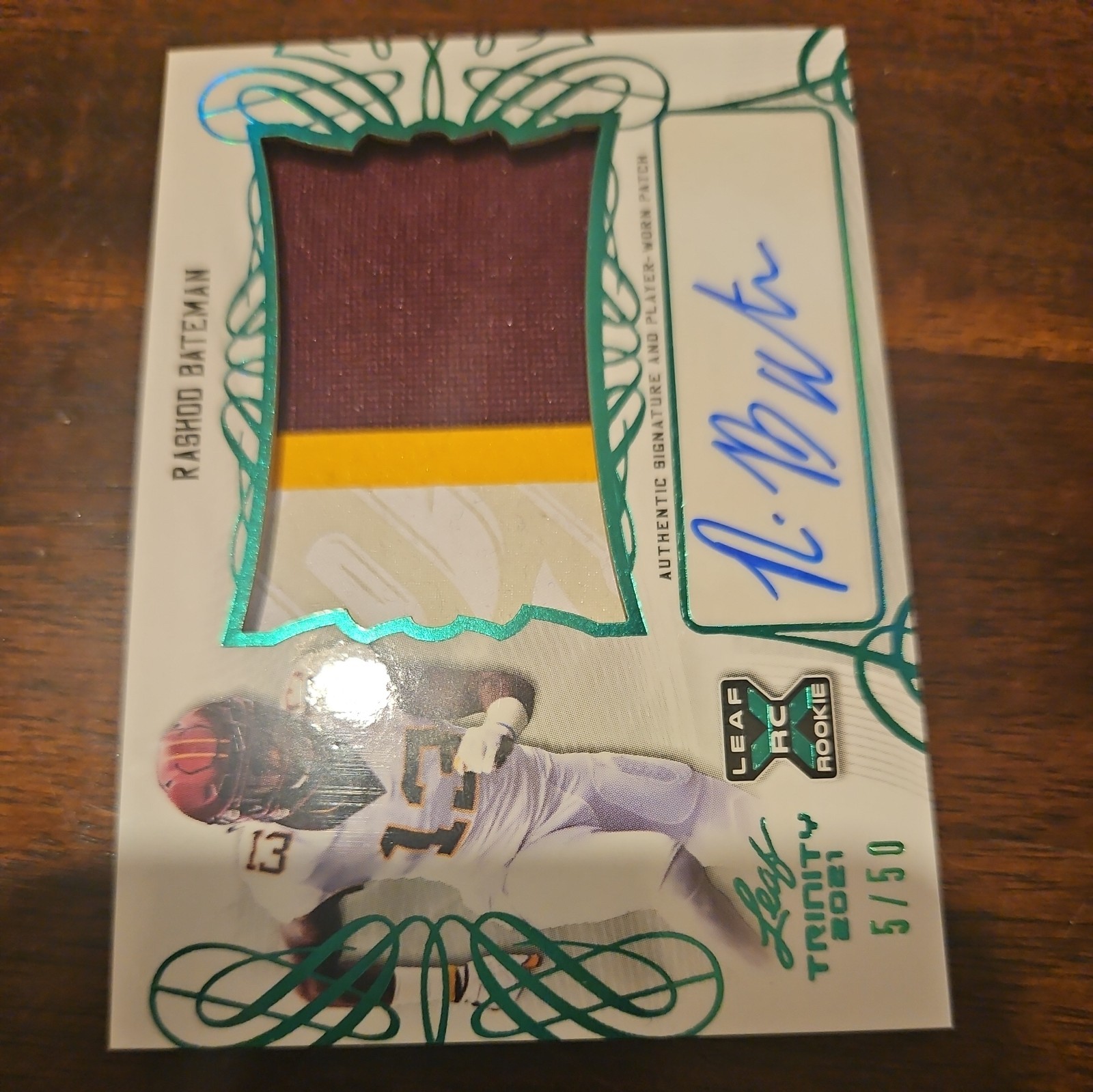 Rashod Bateman 2021 Leaf Trinity - Patch Auto  Spectrum /50 (AU, MEM, RC)