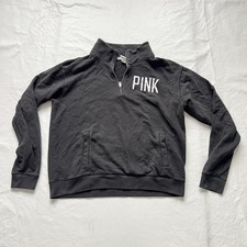 Victorias Secret Pink pullover sweatshirt Large half zip black white logo VS
