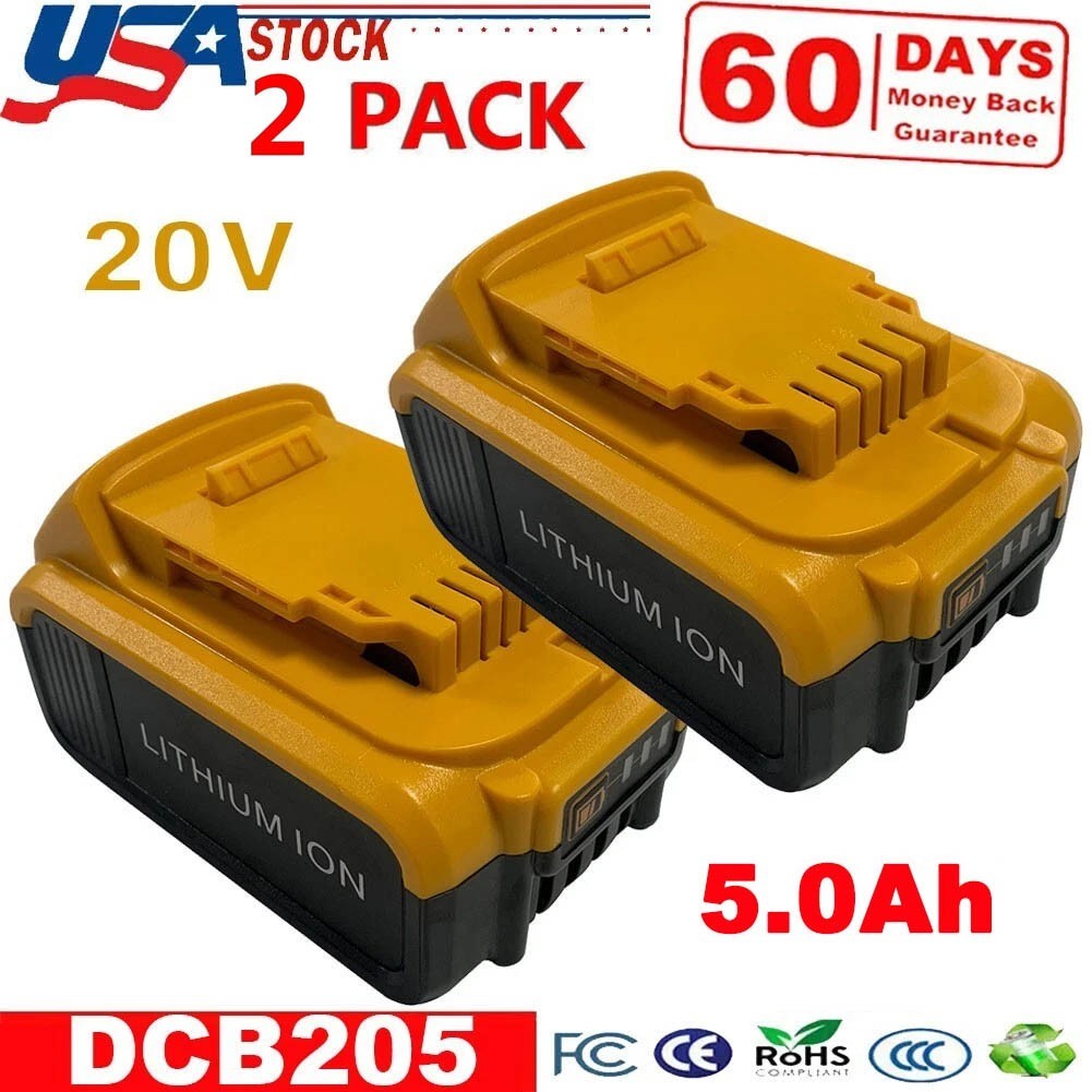 2 Pack DCB205 Battery 20V 4Ah for Dewalt DCB205-2 MAX XR Com