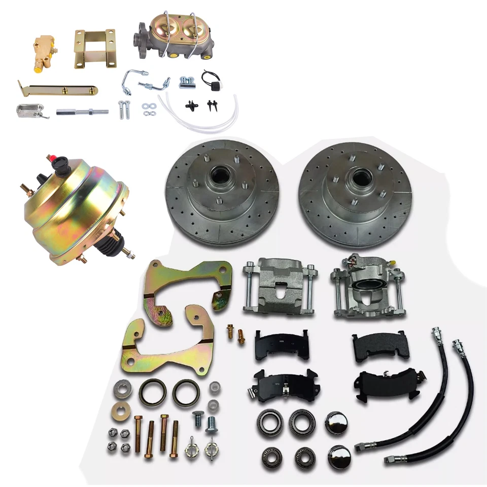 Front Power Disc Brake Conversion Kit Drilled Rotors Set for Chevy Bel Air 55-57 - Image 2 of 4