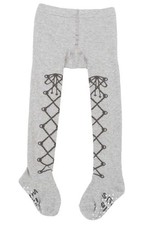 BNWT Little Wings baby tights, grey lace up with bow with feet grips, size NB-3M