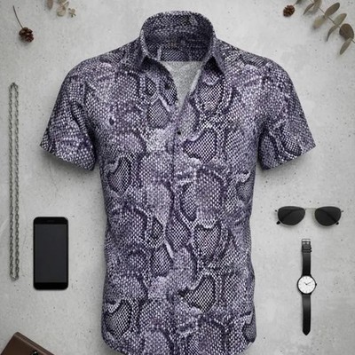 Mens Leopard Snakeskin Print Hawaiian Shirt
