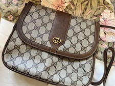 GUCCI GG Supreme Shoulder Bag PVC Leather Brown Flap Vintage Logo From Japan