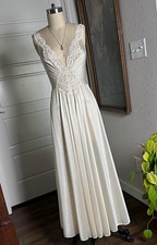 Vintage Olga Nightgown Small Ivory Satin Lace Maxi Slip Dress Bridal