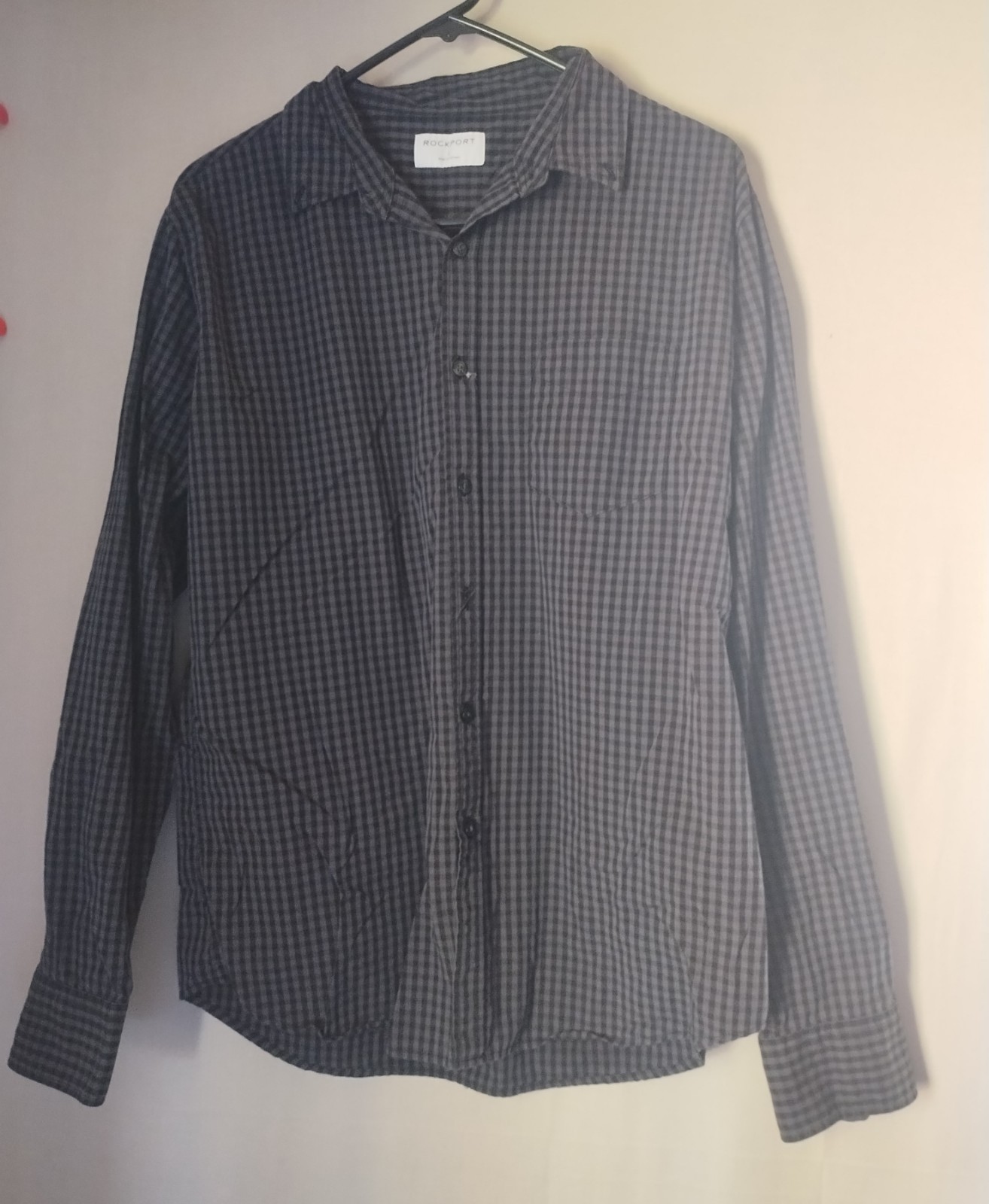 Rockport Button Down Gray Check Pattern Shirt Siz… - image 1