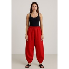 NWT Toit Volant Red Linen Balloon Pants Women's Elastic Waist Size Small Joggers