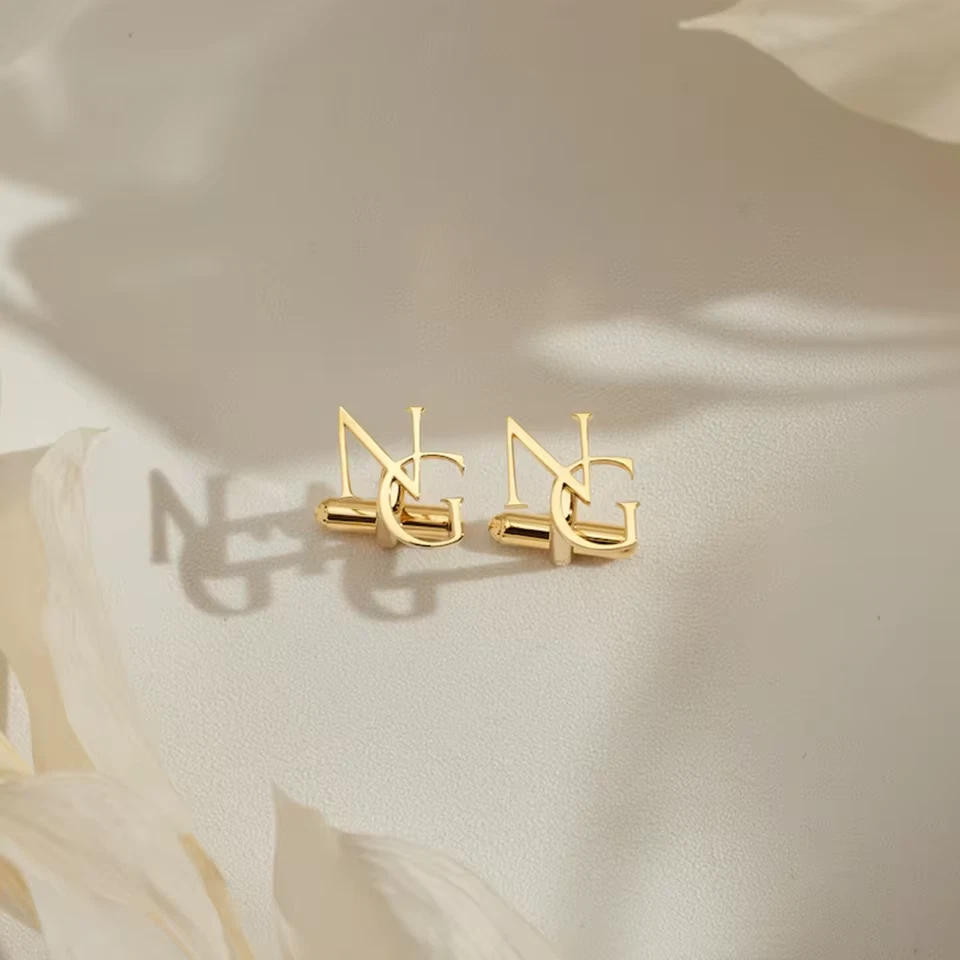 Customized Two Letters Name Initials Cufflinks Pair Jewelry Men Women Silver - Image 4 of 4