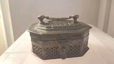 Indian Jalia Antique Storage Box With Clasp Bronze 19th Centuary Hand Hammered 