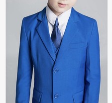 Boys Blue 5-Piece Suit Navy Formal Youth Dress Clothes with Vest and Tie Size 10