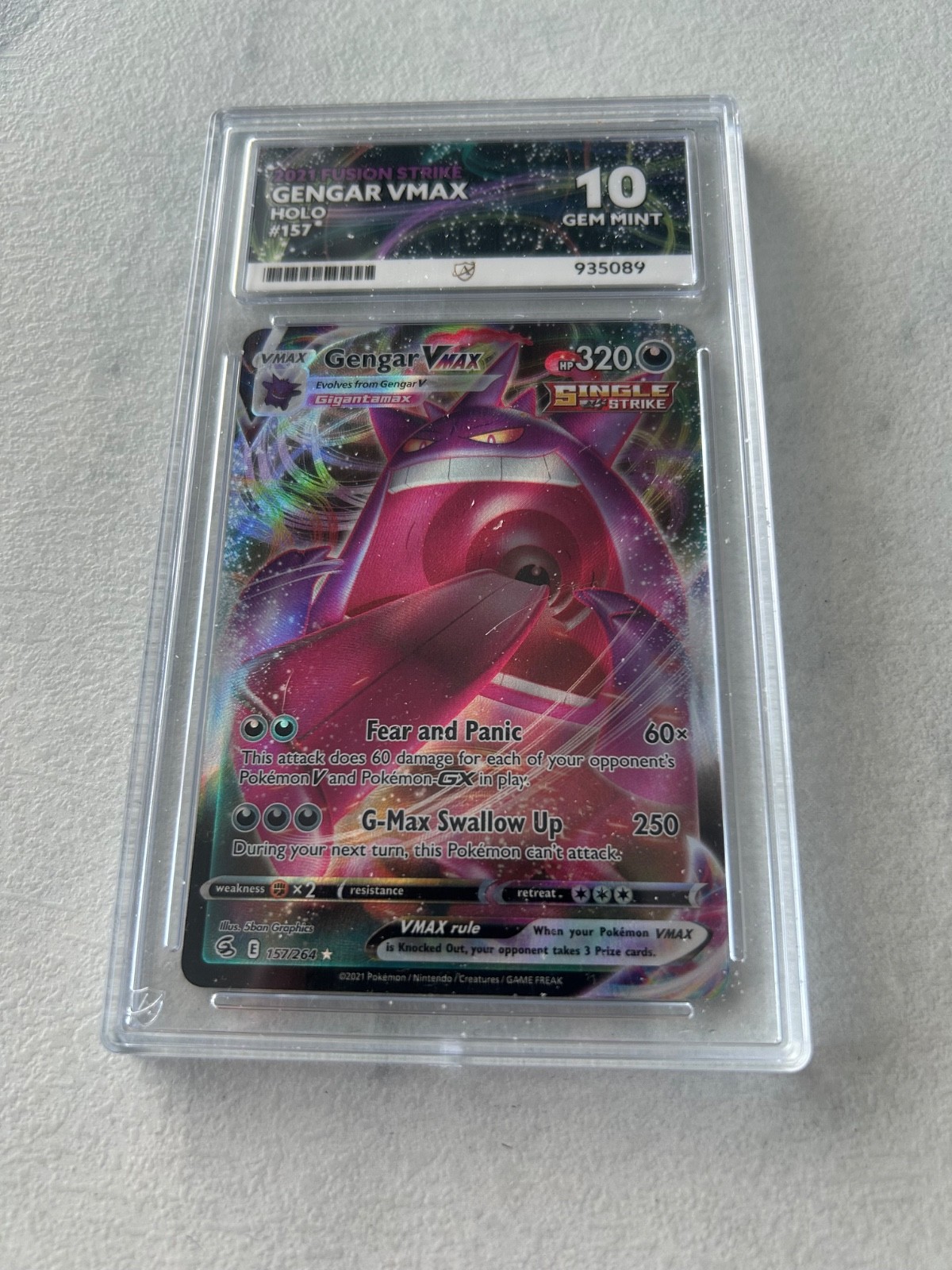 Gengar VMAX 157/264 Swsh08: Fusion Strike Holo Psa 10