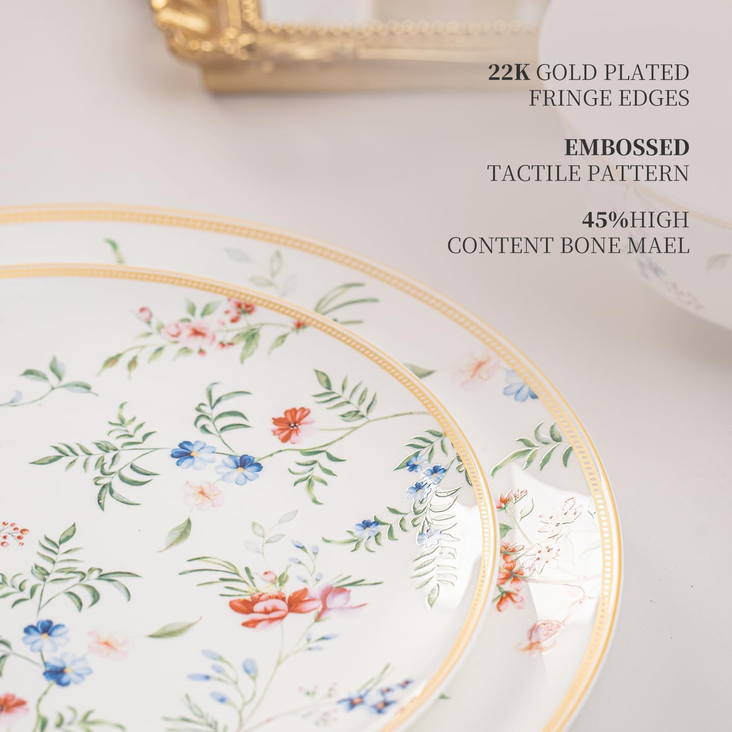 Bone China Plates and Bowels,12-Pieces Dinnerware Sets, Highly Chip and Crack Re