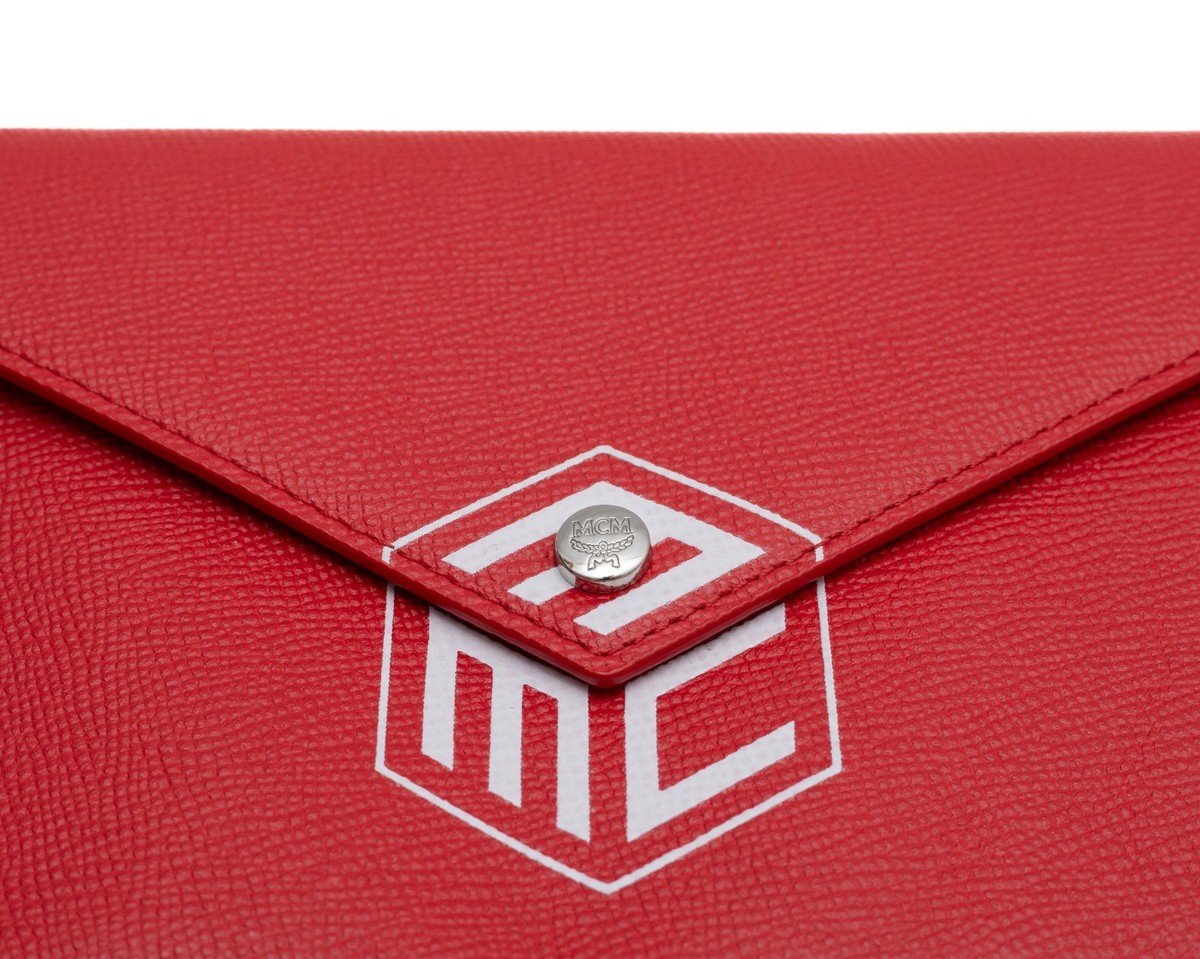 *No Tariff* MCM Red Canvas Logo Envelope Cosmetics Pouch View 2