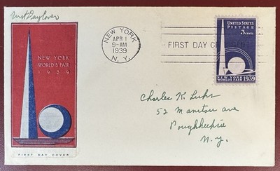 1939 N.Y. World's Fair, Scott #853/Mellone #853-6e F.D.C., Fidelity label cachet