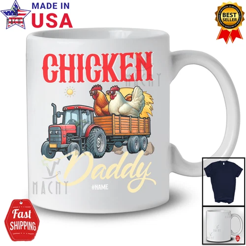 Chicken Daddy; Father's Day Chicken On Trailer Tractor; Custom Name Farmer Shirt - Picture 3 of 7