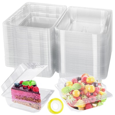 100 Pack Clear Plastic Square Hinged Food Clamshell ContainerDisposable to Go C