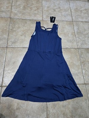 Zelos NWT Tank Dress Blue Med Built in Bra, Under Shorts & Cross Back Soft Knit 