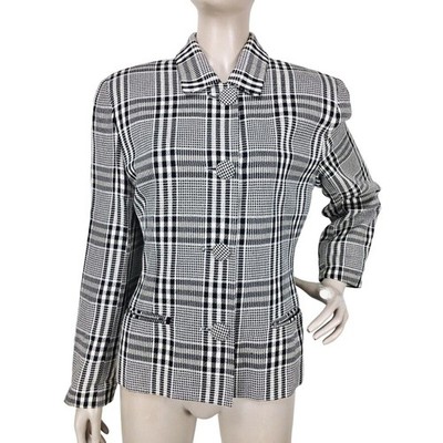 VTG Houndstooth Monochrome Plaid Button-Down Business Jacket Paul Stanley Size 6