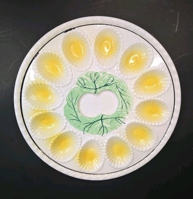 Norleans Brand Deviled Egg Platter Serving Plate Vintage Multi Color Ceramic