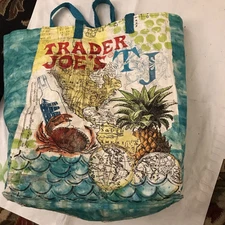 Trader Joe's Reusable Shopping Grocery Bag Destination Ship Map Globe Teal