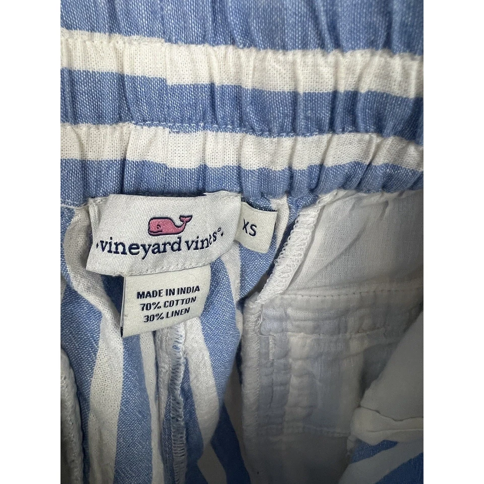 Vineyard Vines Linen Cotton Blue White Stripe Wide Leg Pant Women's Size XS - Image 3 of 4