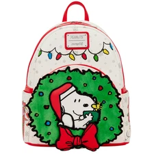 Loungefly Peanuts Snoopy Woodstock Holiday Plush Wreath Mini Backpack New
