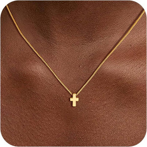 Authentic Cross Necklace for Women Trendy - Dainty 14K Gold Plated Cross Choker Pendant Ne