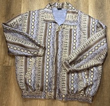 Vtg Fuda International Animal Alligator Snake Print Silk Bomber Jacket Sz 1X XL