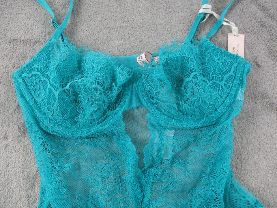 Victoria's Secret Lace Bodysuit Womens Small Teal Sheer Underwire Teddy Lingerie - Image 3 of 4