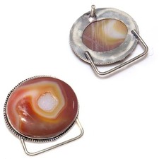 925 Silver Plated Banded Pink Laguna Agate Belt Buckle 45X38" Fashion Sale GW