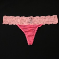 NEW Victoria's Secret VTG Smooth Satin Lace Waistband Thong Panty MEDIUM