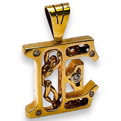 13-14k Gelbgold Buchstabe E Initiale Diamant Bodybuilder beweglicher Anhänger 5gr