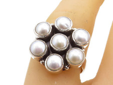 925 Sterling Silver Freshwater Pearls Floral Style Cocktail Ring Sz 7 RG8090
