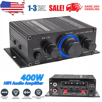 400W 12V 2 Channel Powerful Stereo Audio Power Amplifier HiFi Bass Amp Car Home