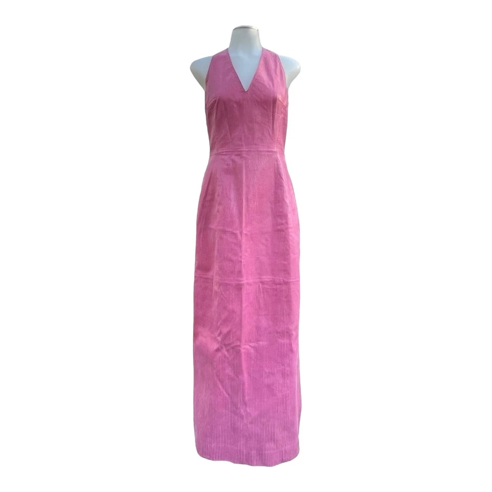 Vestido largo halter Barbie vintage años 90 Y2K SPIEGEL para mujer 6 cuero genuino ROSA Foto 2 de 4