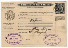 Chile 1912 Paquete Correo 100c Valparaíso-2 a EL ARRAYAN Colón Peso Bronce tipo