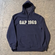 Embroidered Gap Hoodie Mens Small 1969 Blue Drawstrings Pockets Spellout Logo