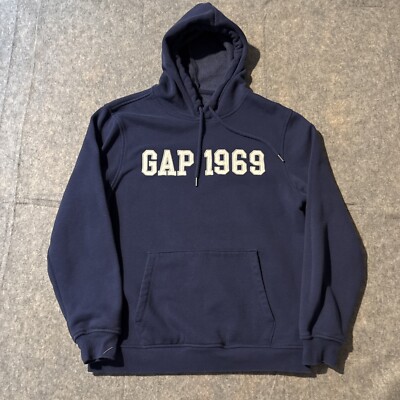 Embroidered Gap Hoodie Mens Small 1969 Blue Drawstrings