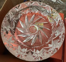 Cut Crystal Cigarette Cigar Ashtray 5" 8 Pt Star Pinwheel Crosshatch Vintage